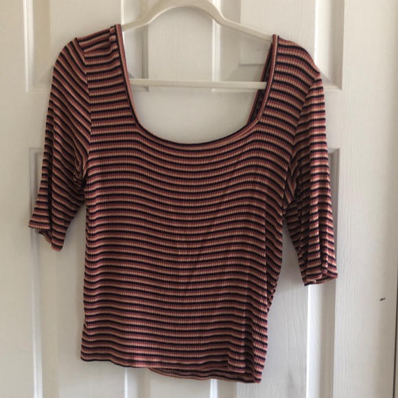 Scoop Neck Burnt Orange Striped Shirt - Picture 1 of 3